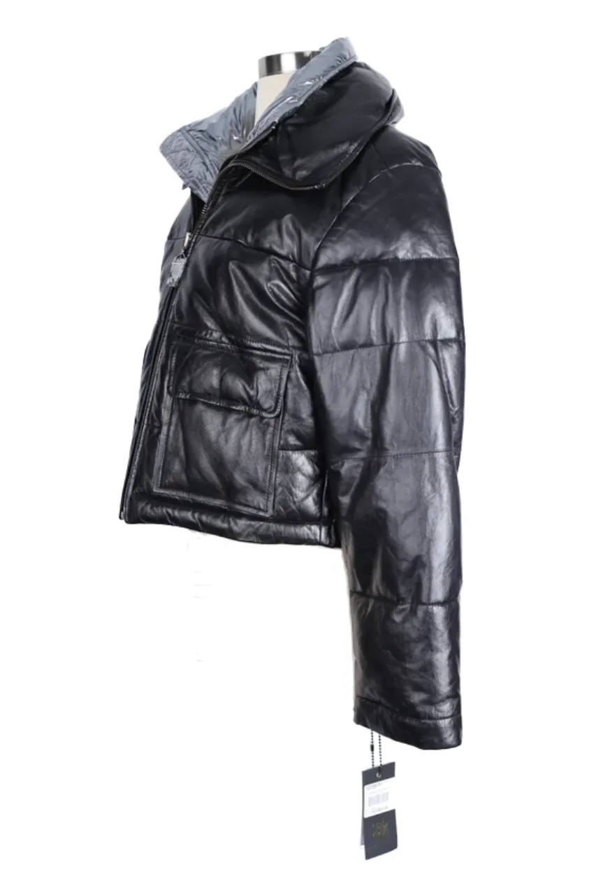 Leather Down Puffer Jacket W/ Removable Padded Insert