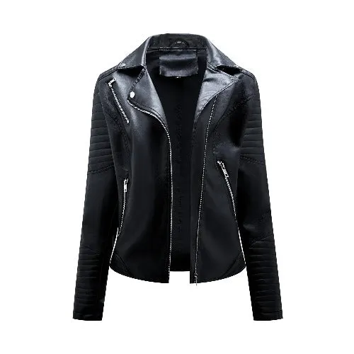 Leather Jacket Women Autumn Winter Leather Jackets Women Long Sleeve Zipper Slim Motor Biker Leather Coat Female Outwear