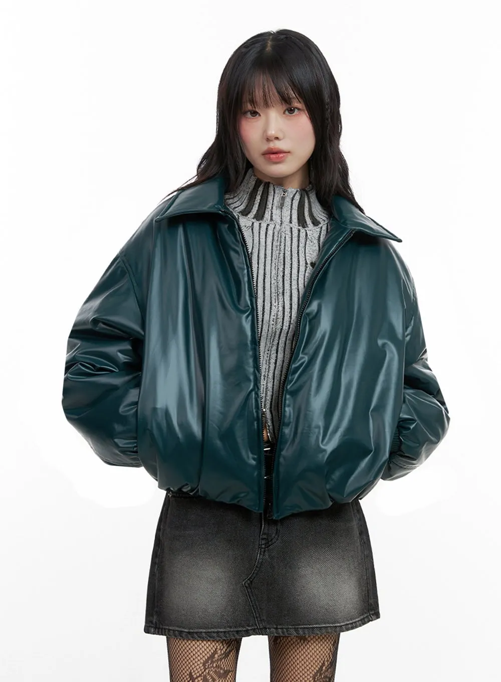 Leather Padded Puffer Jacket IO430