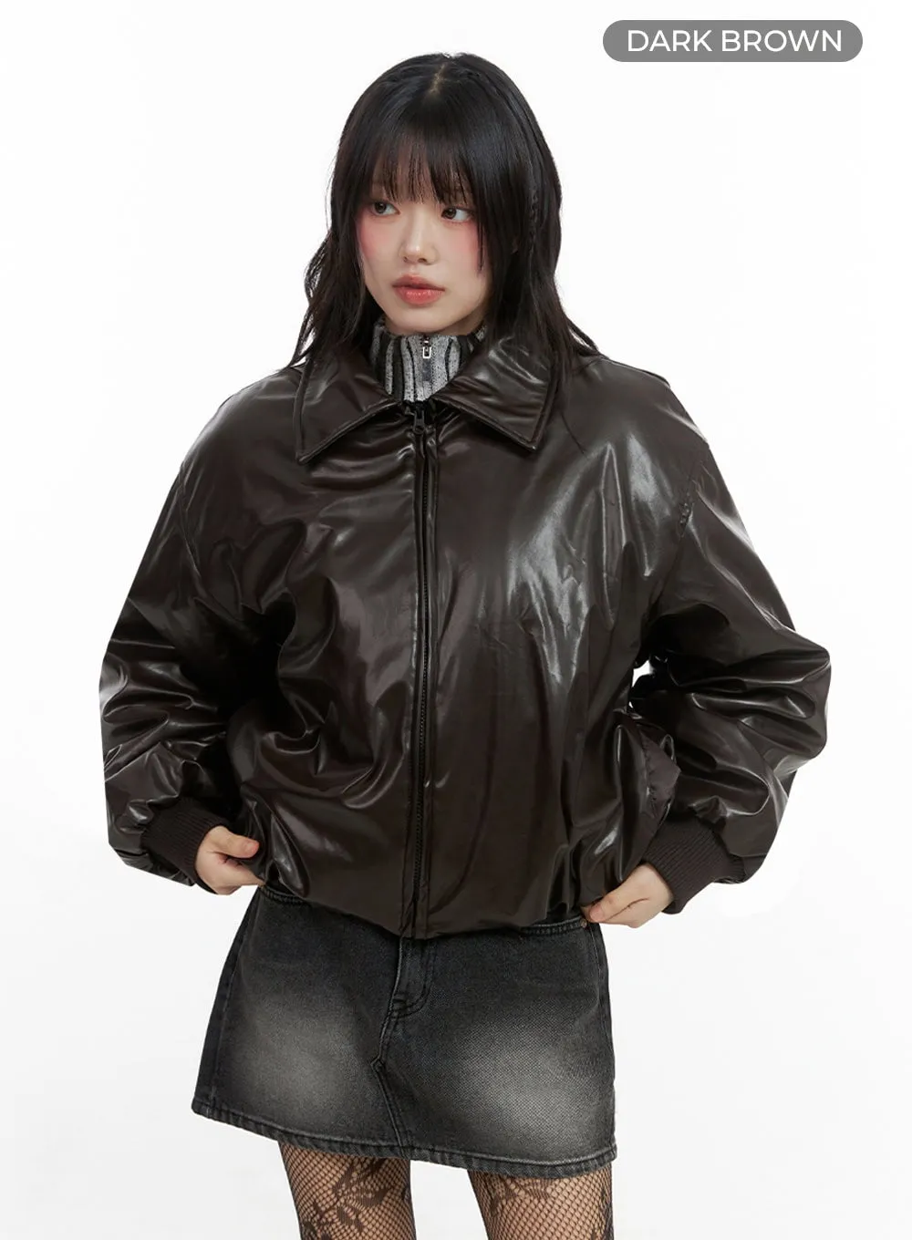 Leather Padded Puffer Jacket IO430