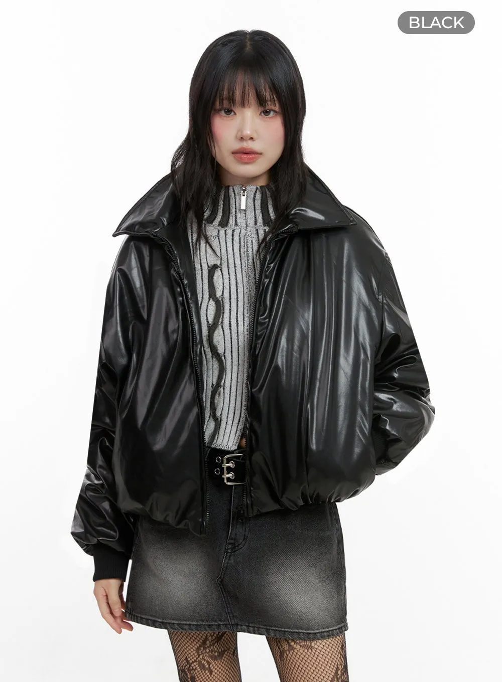 Leather Padded Puffer Jacket IO430