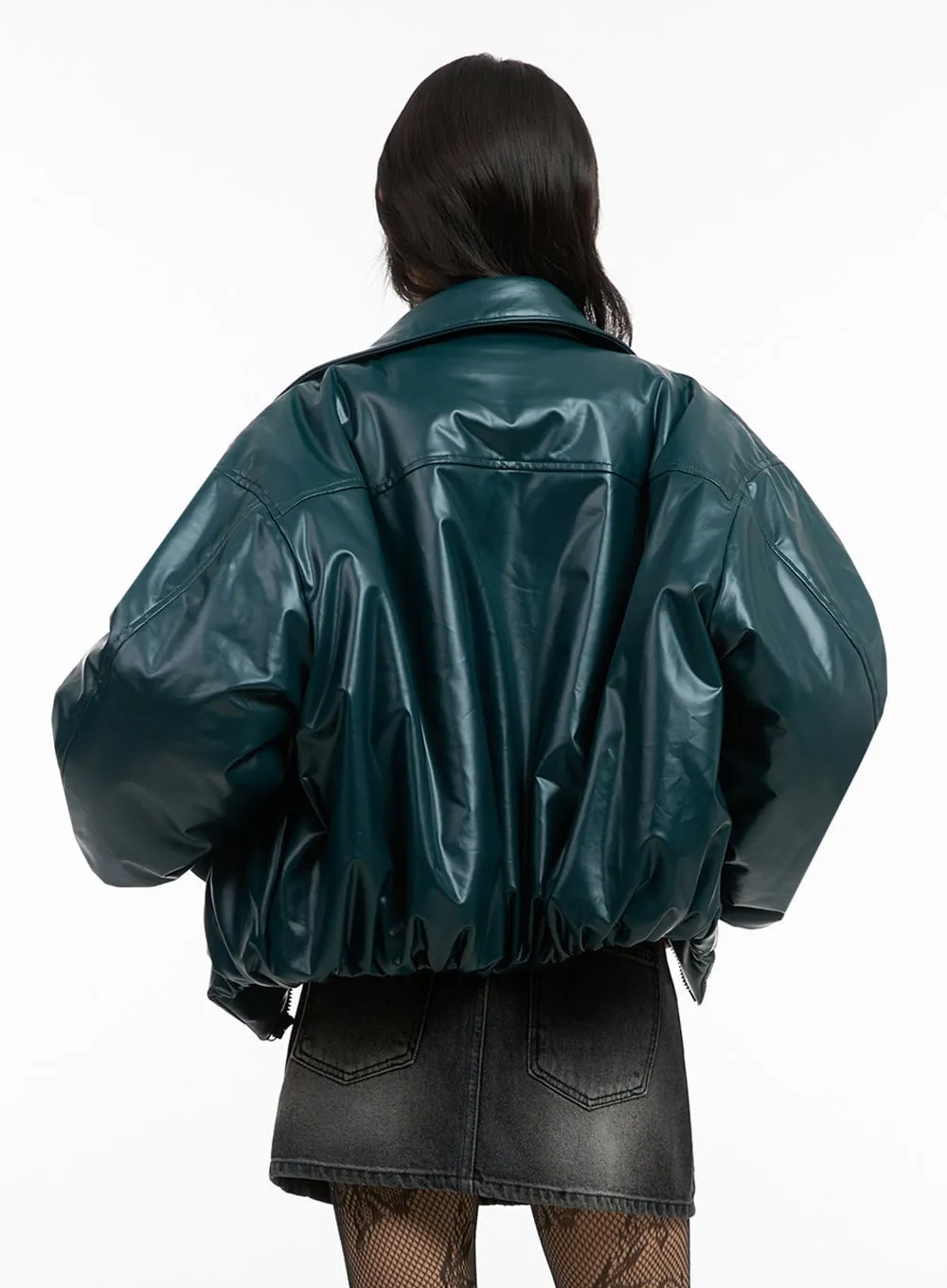 Leather Padded Puffer Jacket IO430