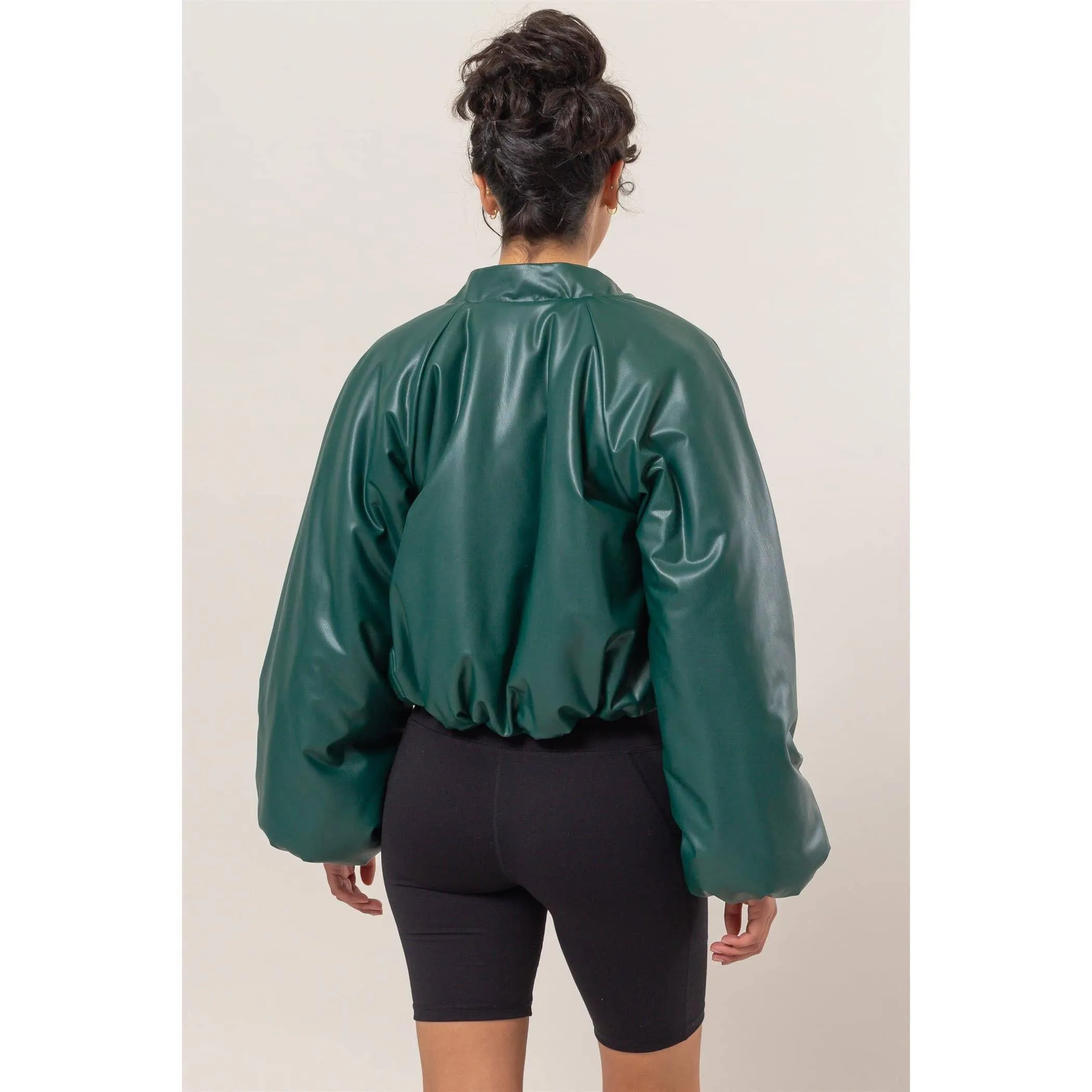 Leather Puffer Bomber Jacket