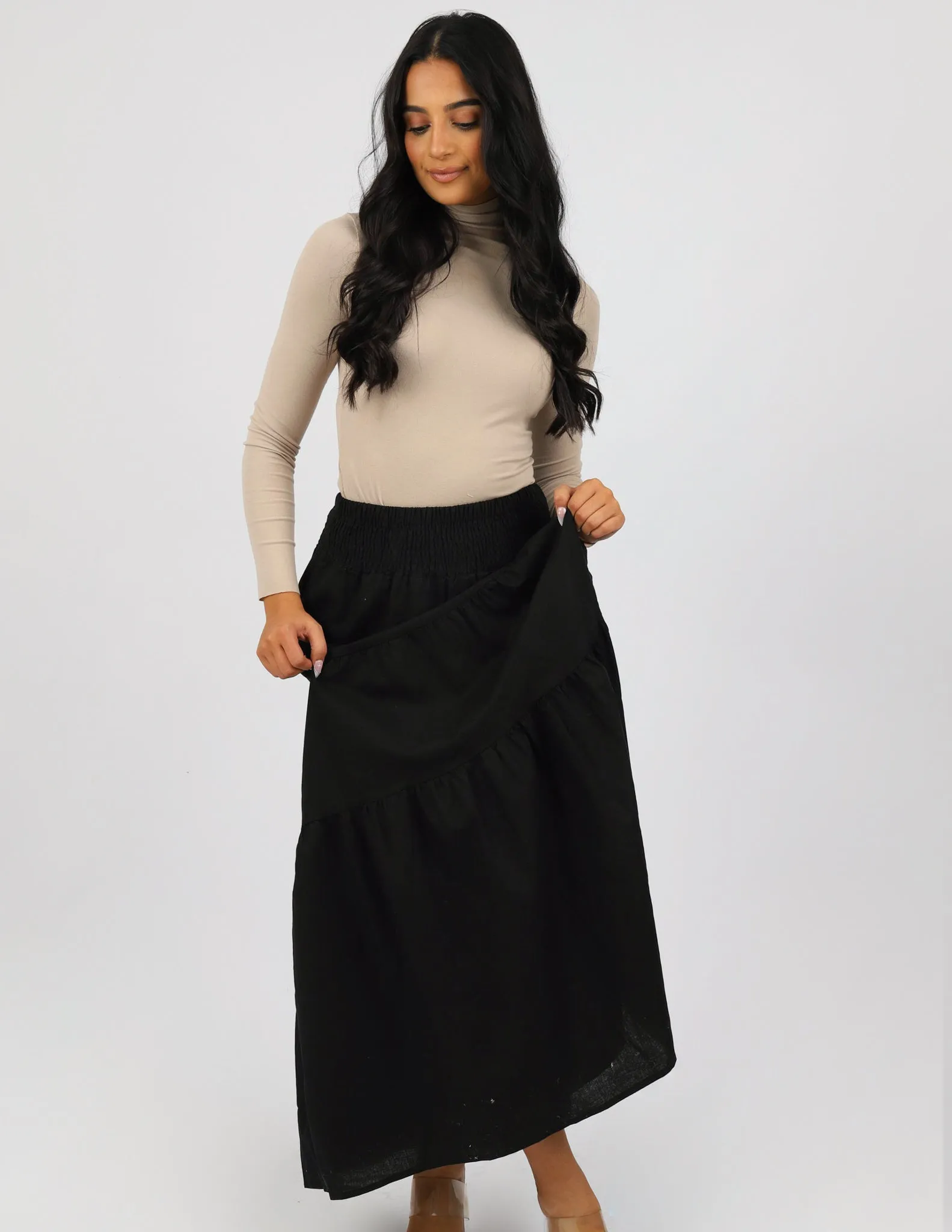 Linen Tiered Maxi Skirt