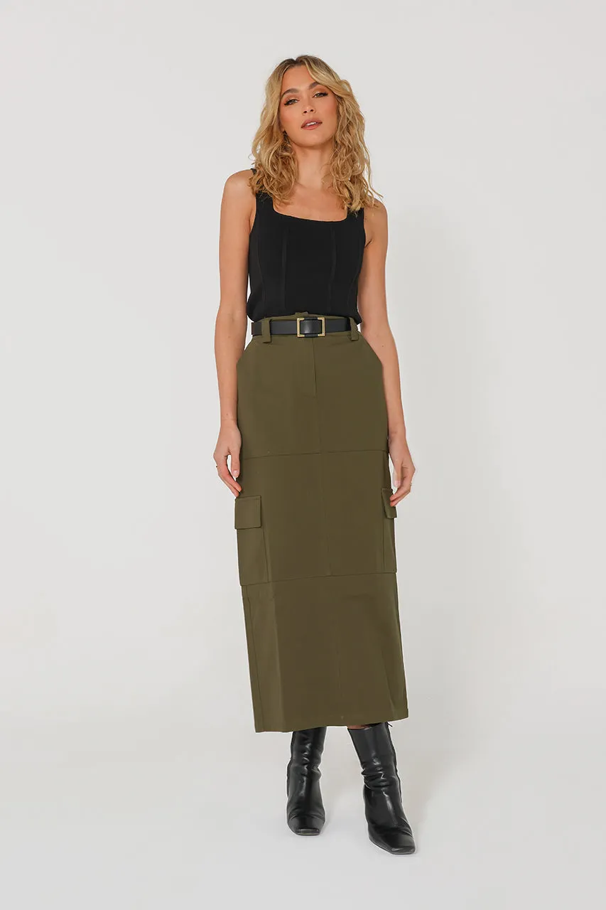 Lisa Cargo Maxi Skirt | Khaki