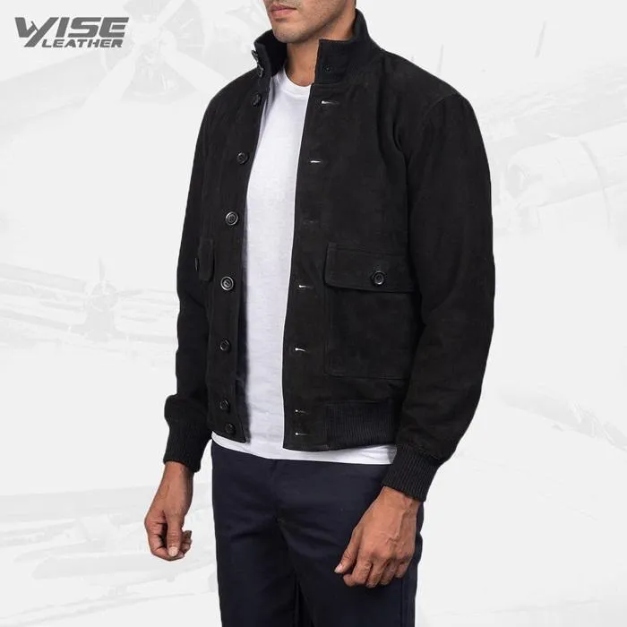 Men's Aviator Black Suede Bomber Jacket