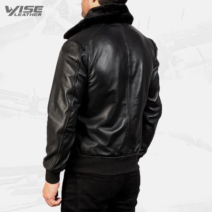 Men's Aviator G-1 Black Leather Bomber Jacket