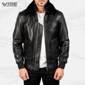 Men's Aviator G-1 Black Leather Bomber Jacket