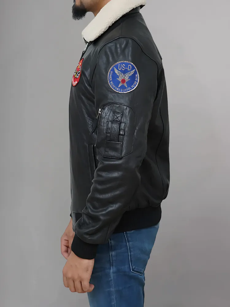 MEN'S BLACK LEATHER FLYING JACKET