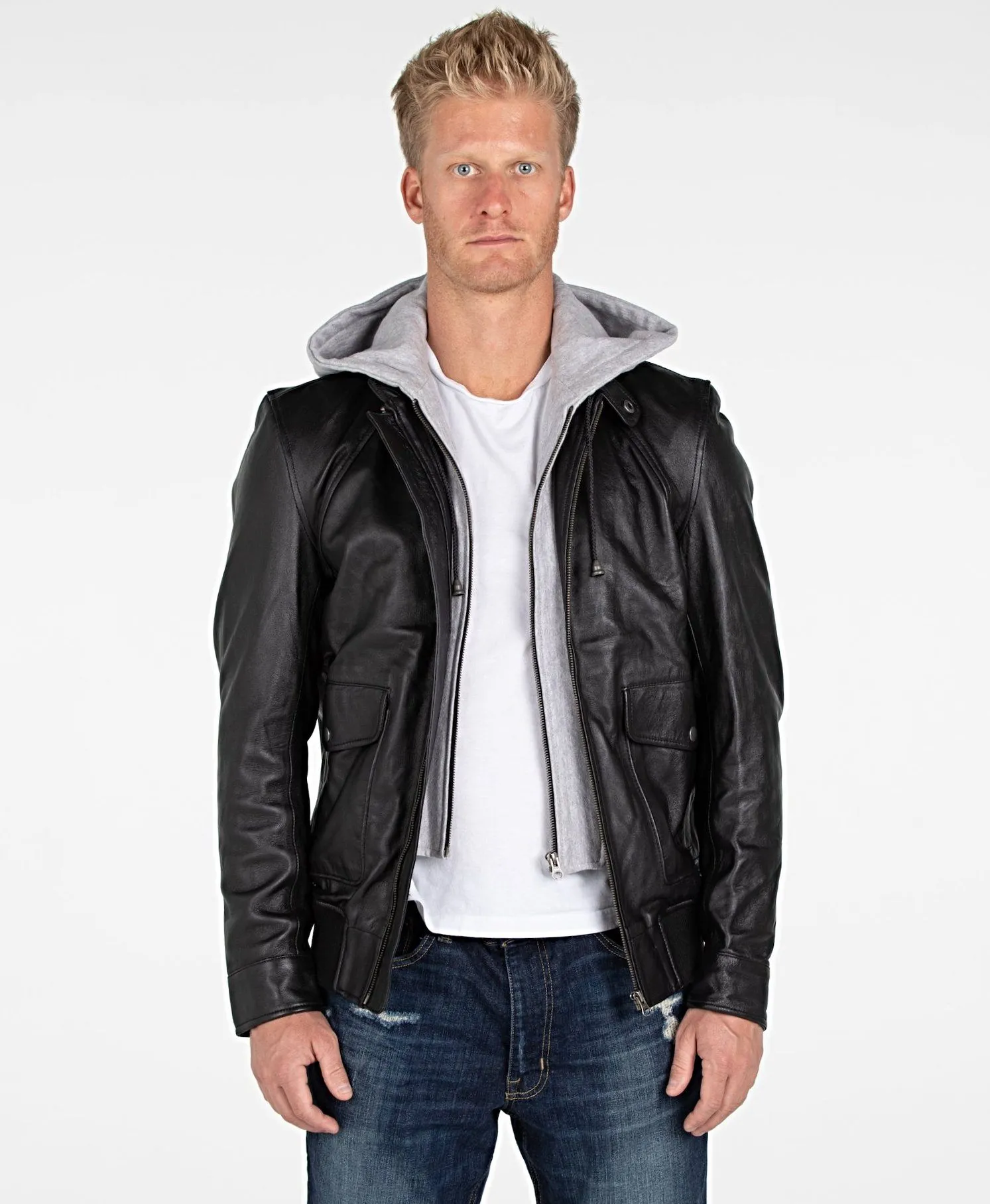 Men's Lambskin Hooded Leather Bomber Jacket