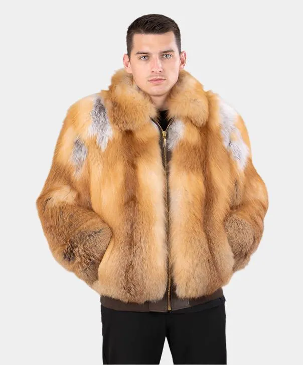 Men's Red Fox Fur Bomber Jacket