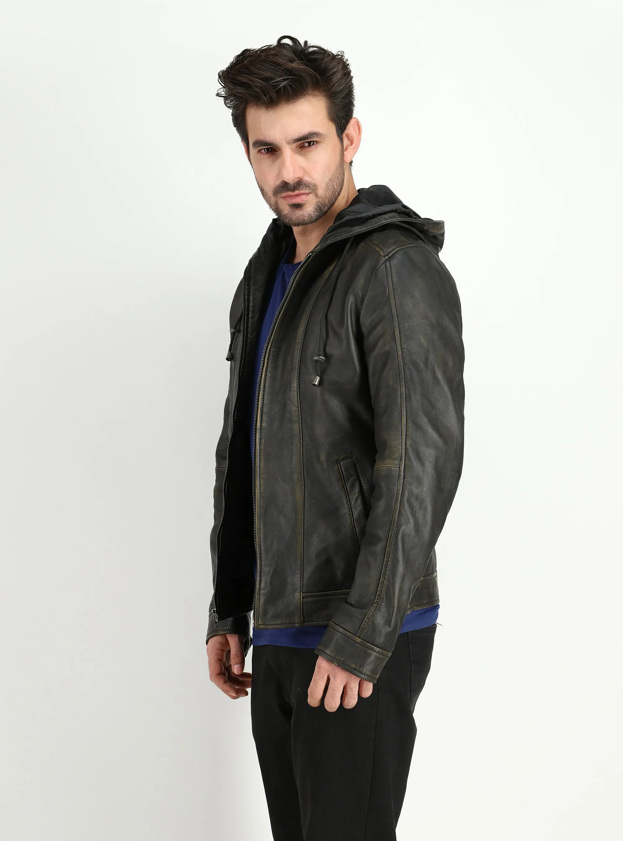 Men's Shaw Dual Tone Lambskin Hooded Leather Jacket