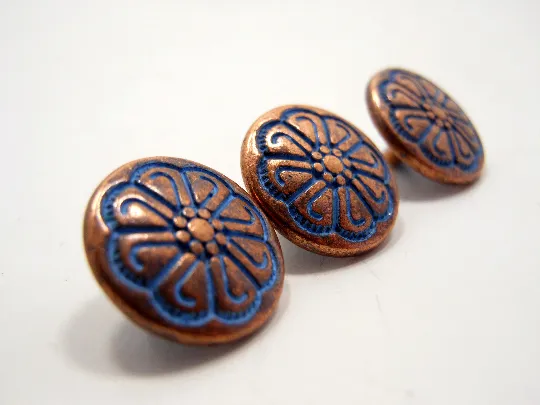 Metal Buttons Set of 5: Copper Celtic Floral Metal Shank Buttons ~ Celtic Knot Floral Patina'd Copper Metal Buttons 1/2" Diameter