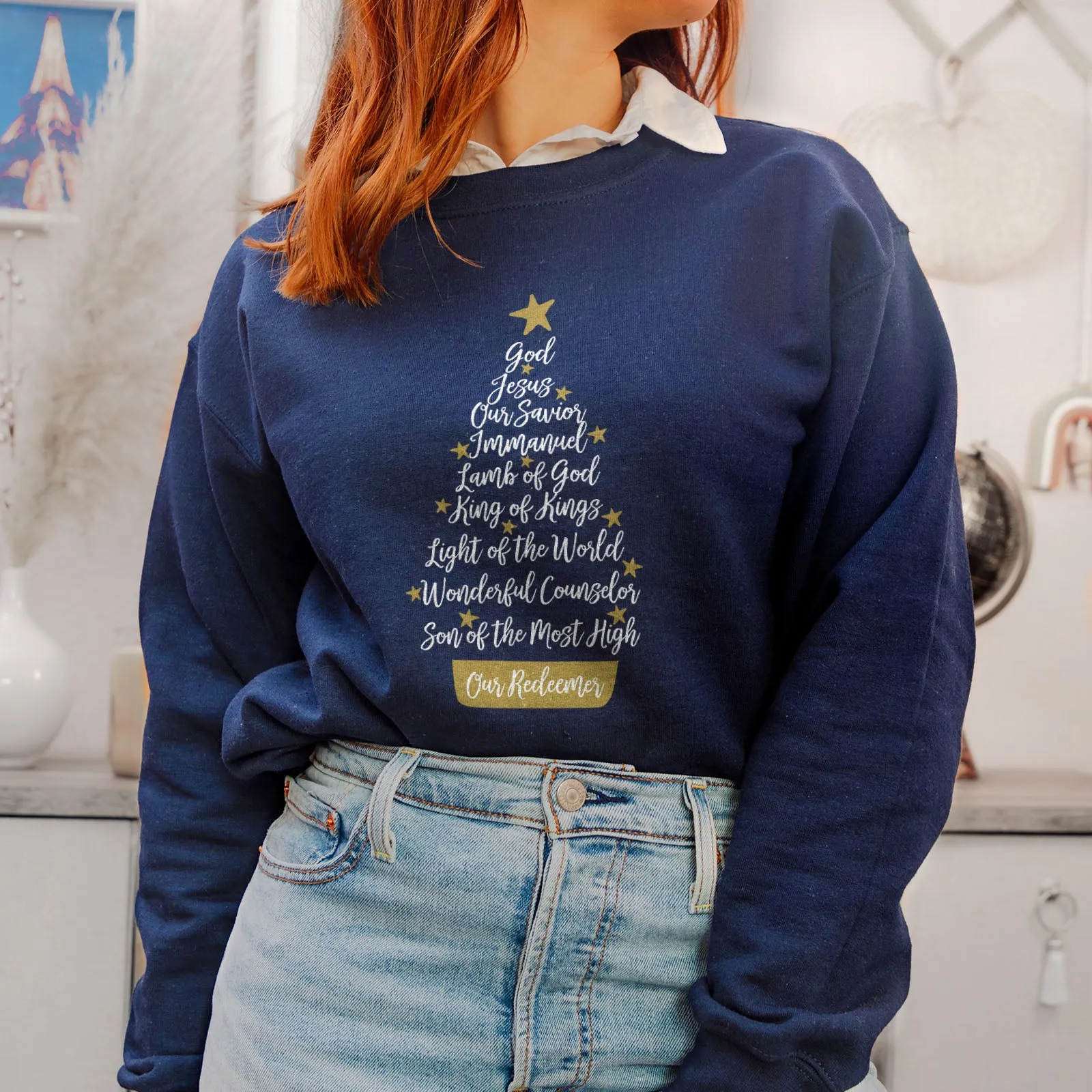 Names of Jesus Christmas Tree Sweatshirt