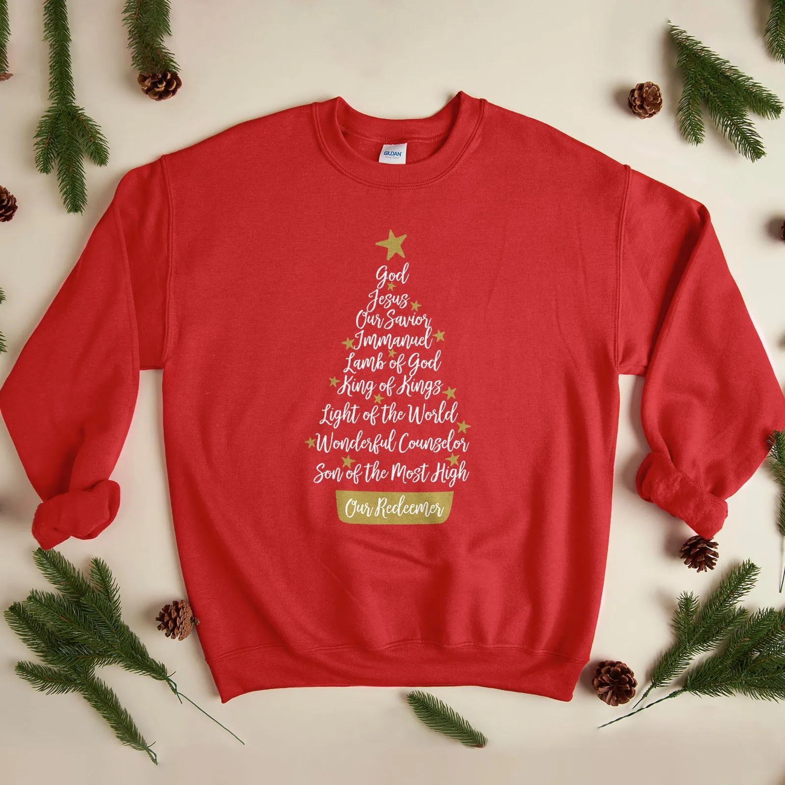 Names of Jesus Christmas Tree Sweatshirt