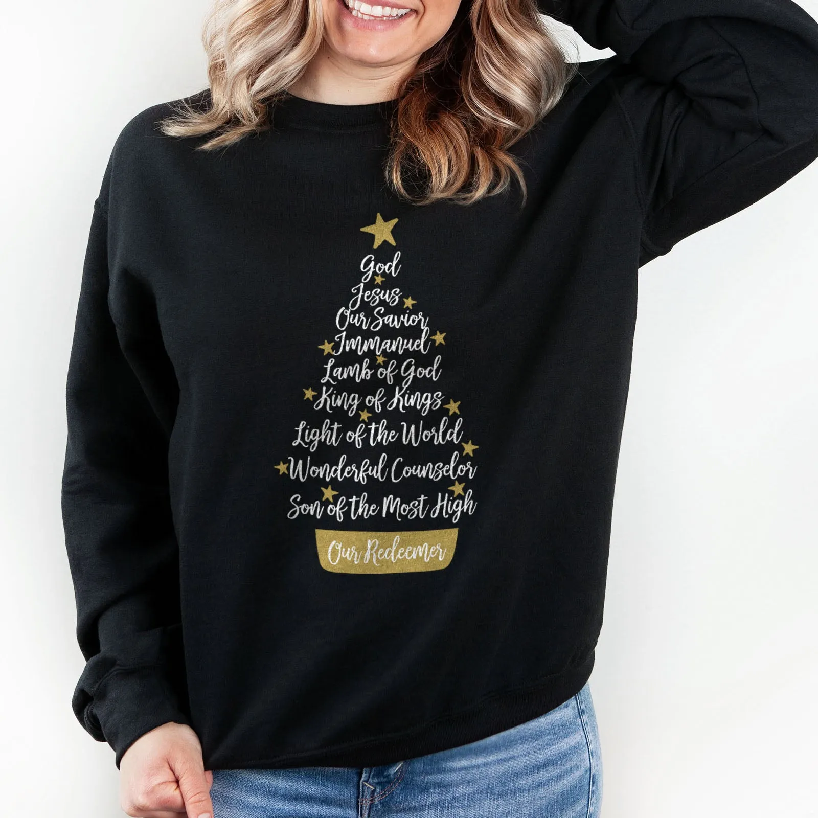 Names of Jesus Christmas Tree Sweatshirt