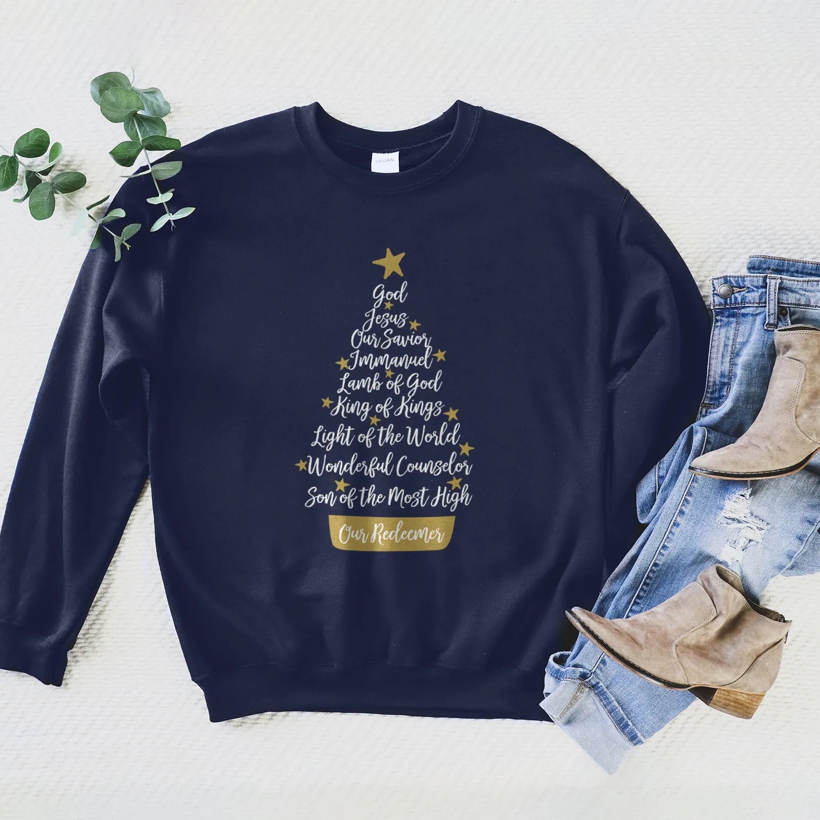 Names of Jesus Christmas Tree Sweatshirt