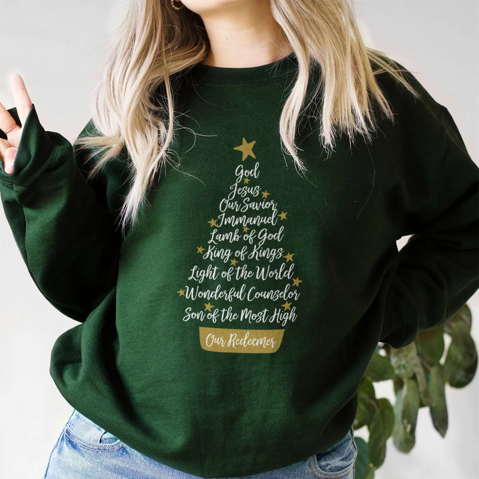 Names of Jesus Christmas Tree Sweatshirt