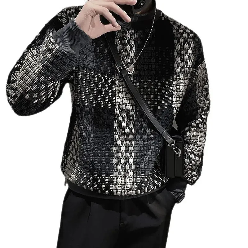 New Men's Color Matching Fashion Brand Classic Style Casual Texture Sweatshirt