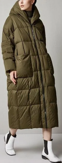 Oversized Puffer Coat - Green, Grey or Black