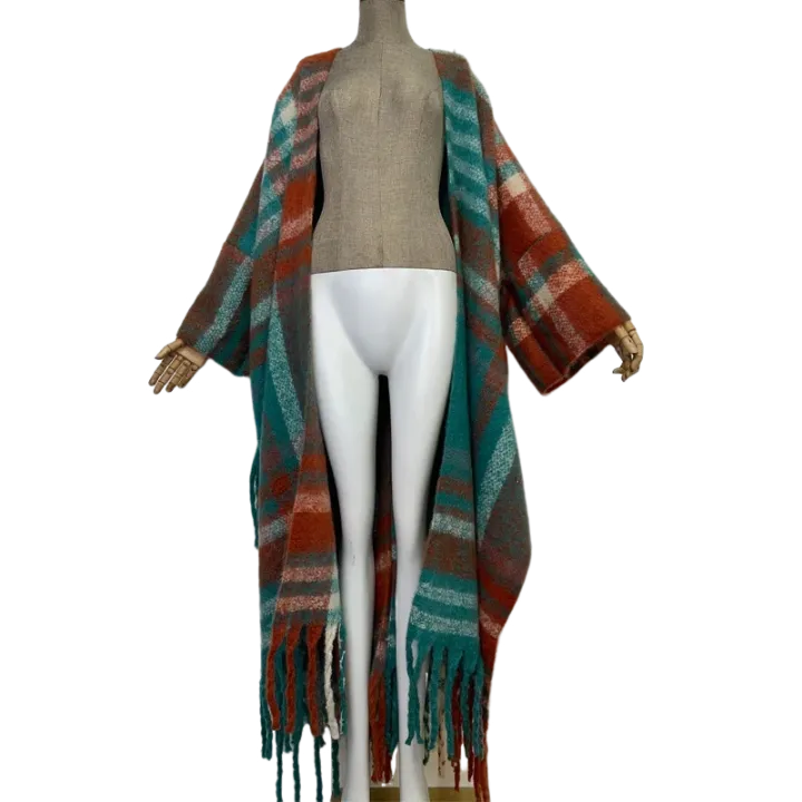 Pre Order:  Casual Plaid Long Tassel Cardigan - WINI