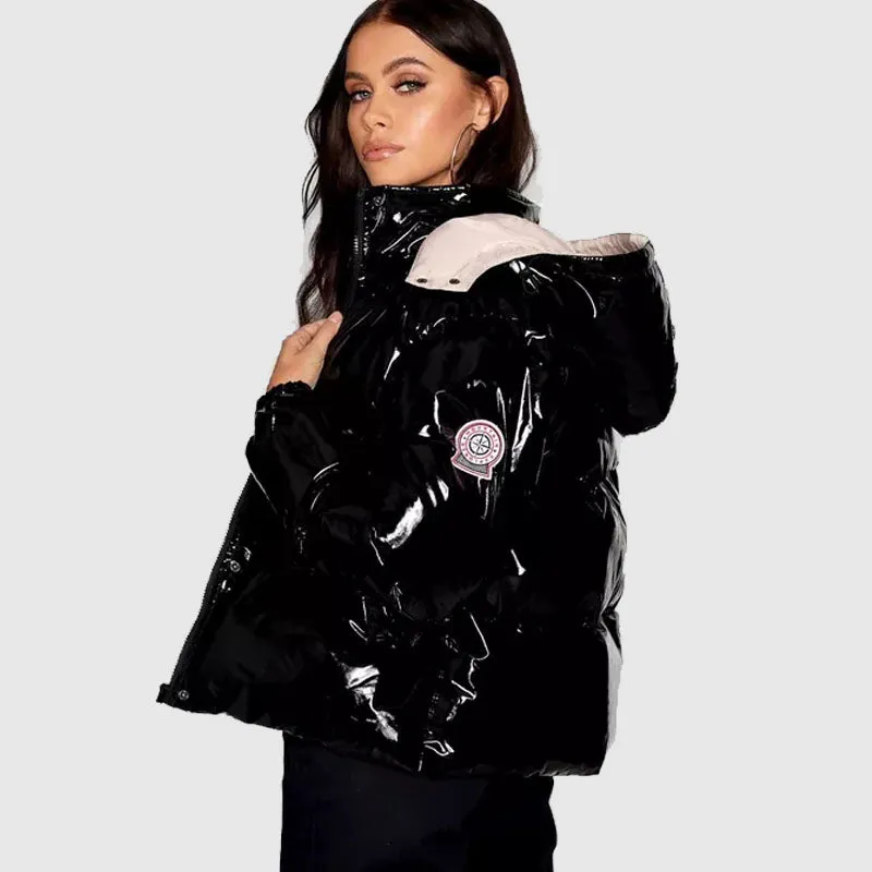 Purchase Best Winter Black Bubble Hooded Vinyl Puffer Jacket For Sale