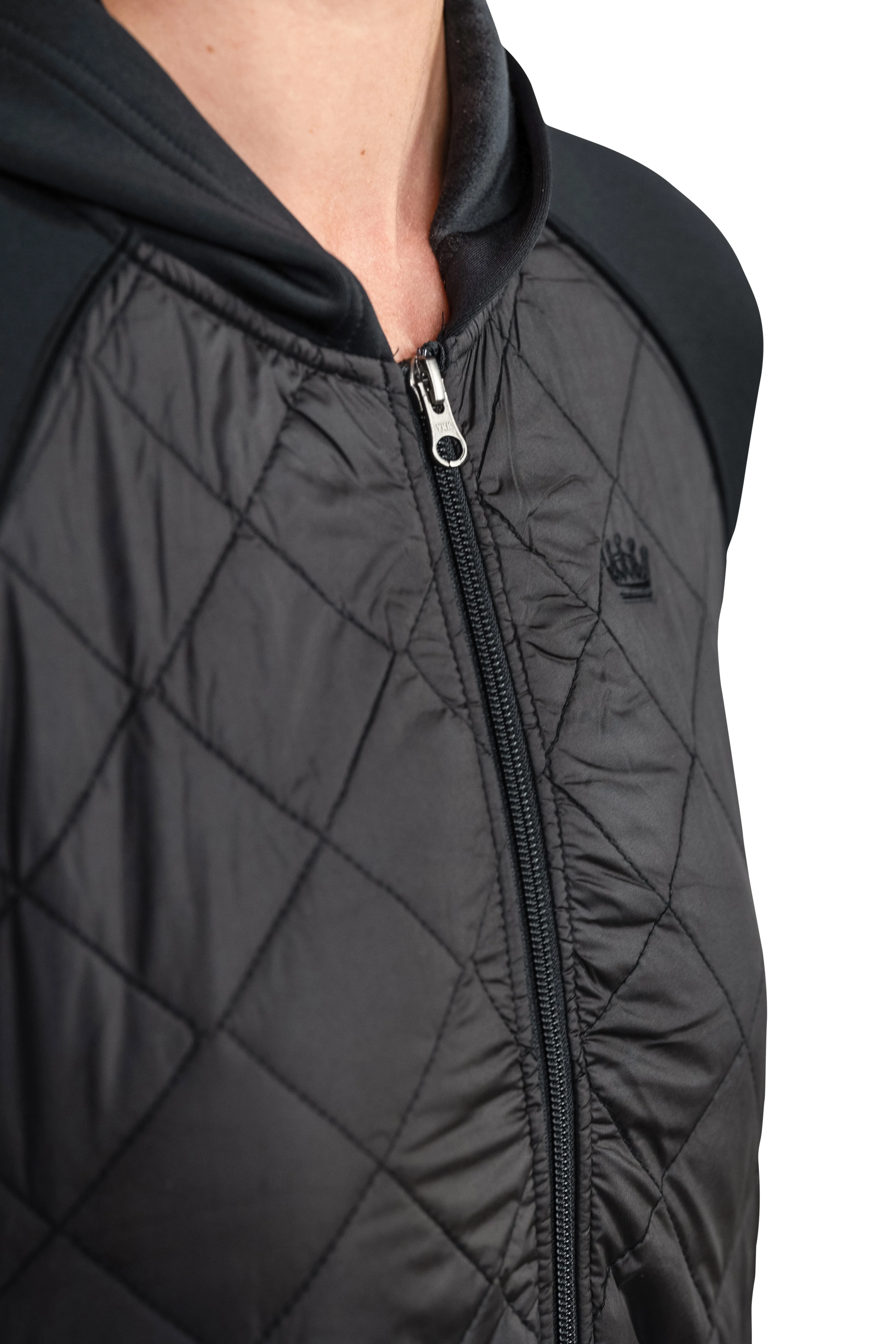 Quilted Front Black Hooded Bomber Jacket