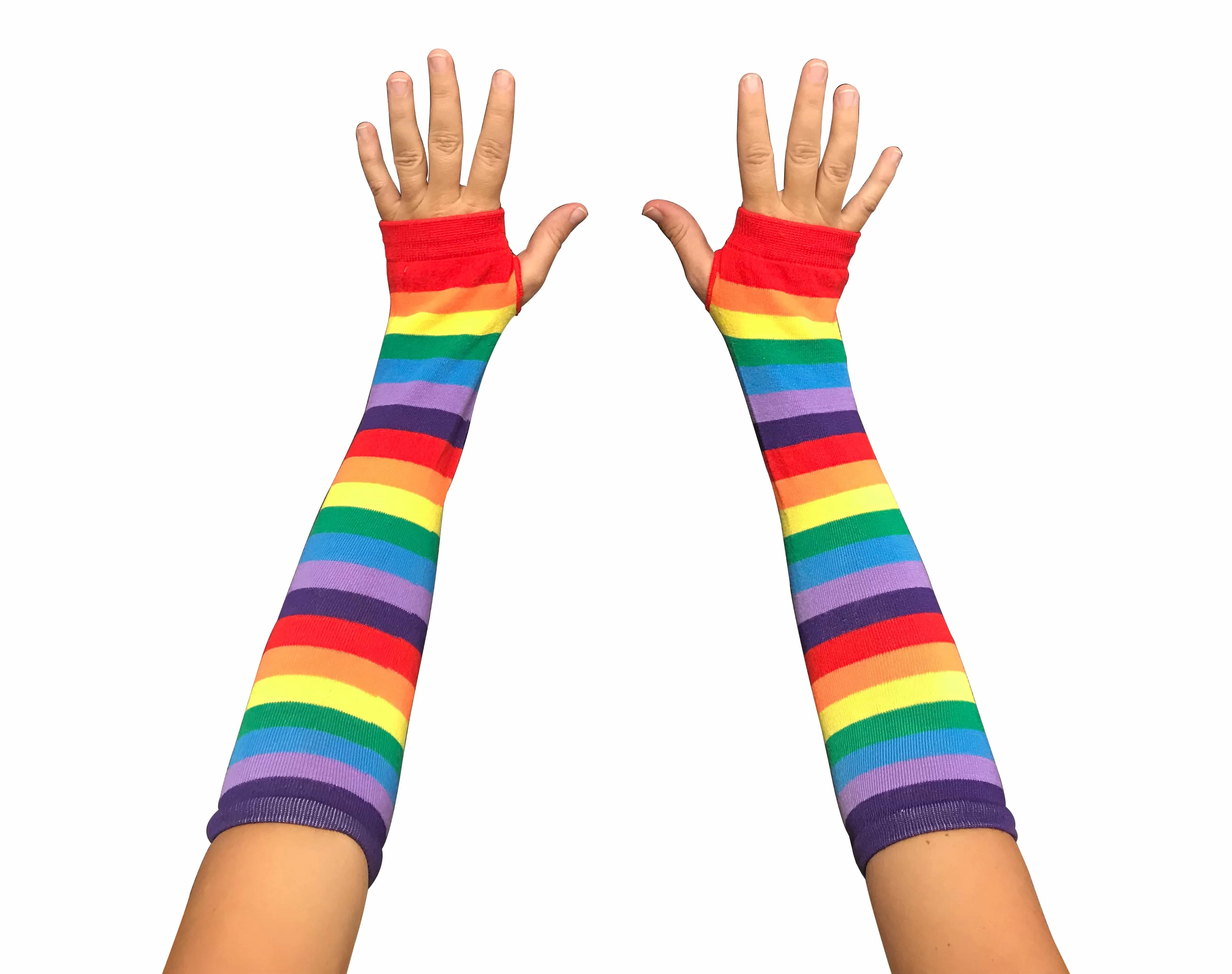 Rainbow Striped Fingerless Elbow Length Gloves