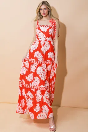 Red Palm Print Maxi Dress