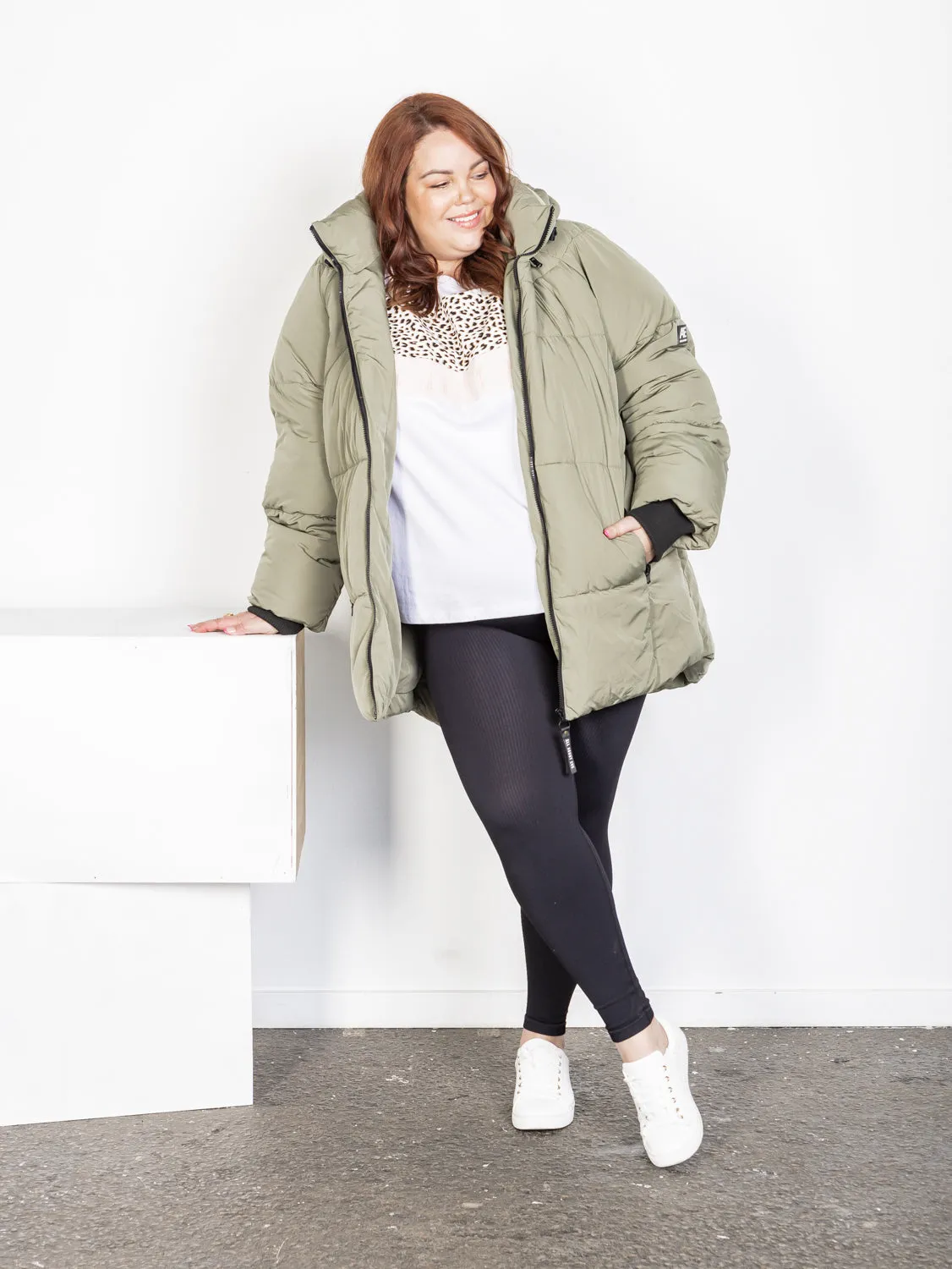 Remi Luxe Midi Puffer Jacket - Khaki