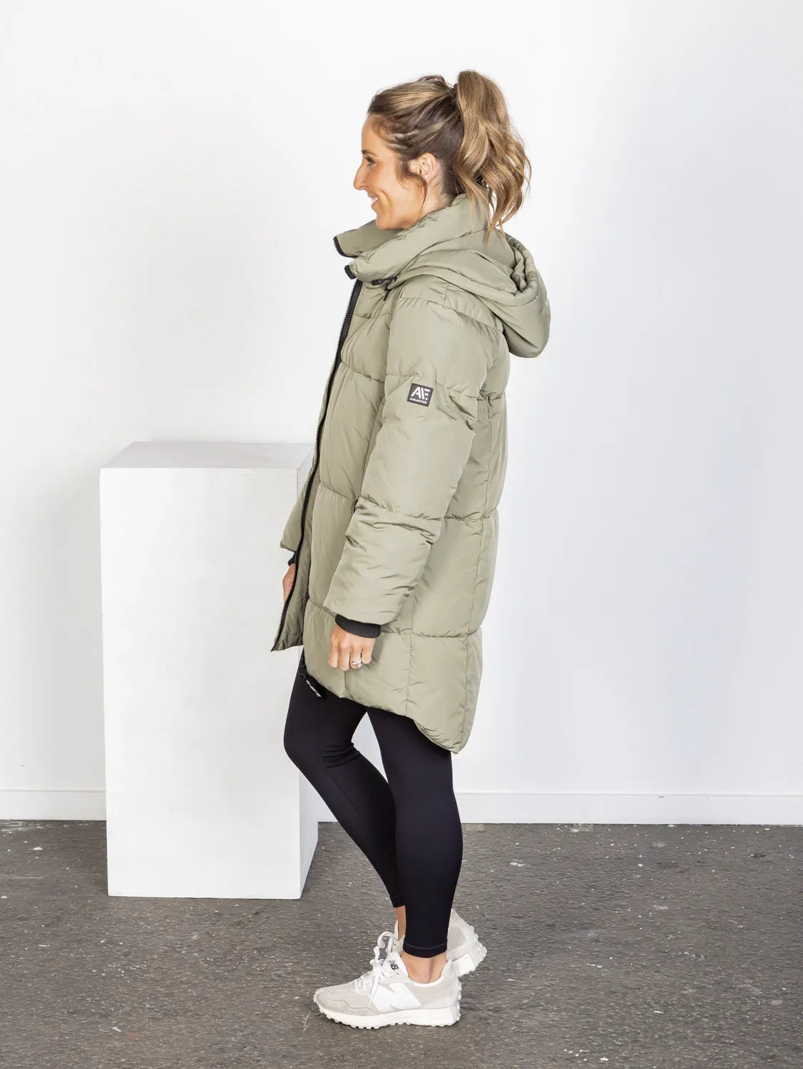 Remi Luxe Midi Puffer Jacket - Khaki