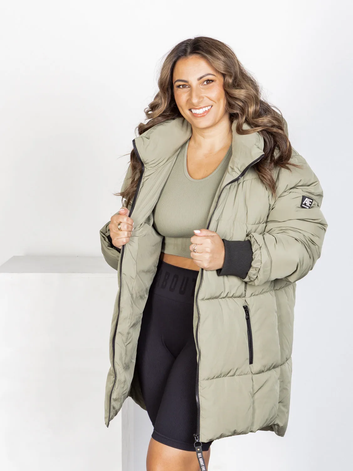 Remi Luxe Midi Puffer Jacket - Khaki