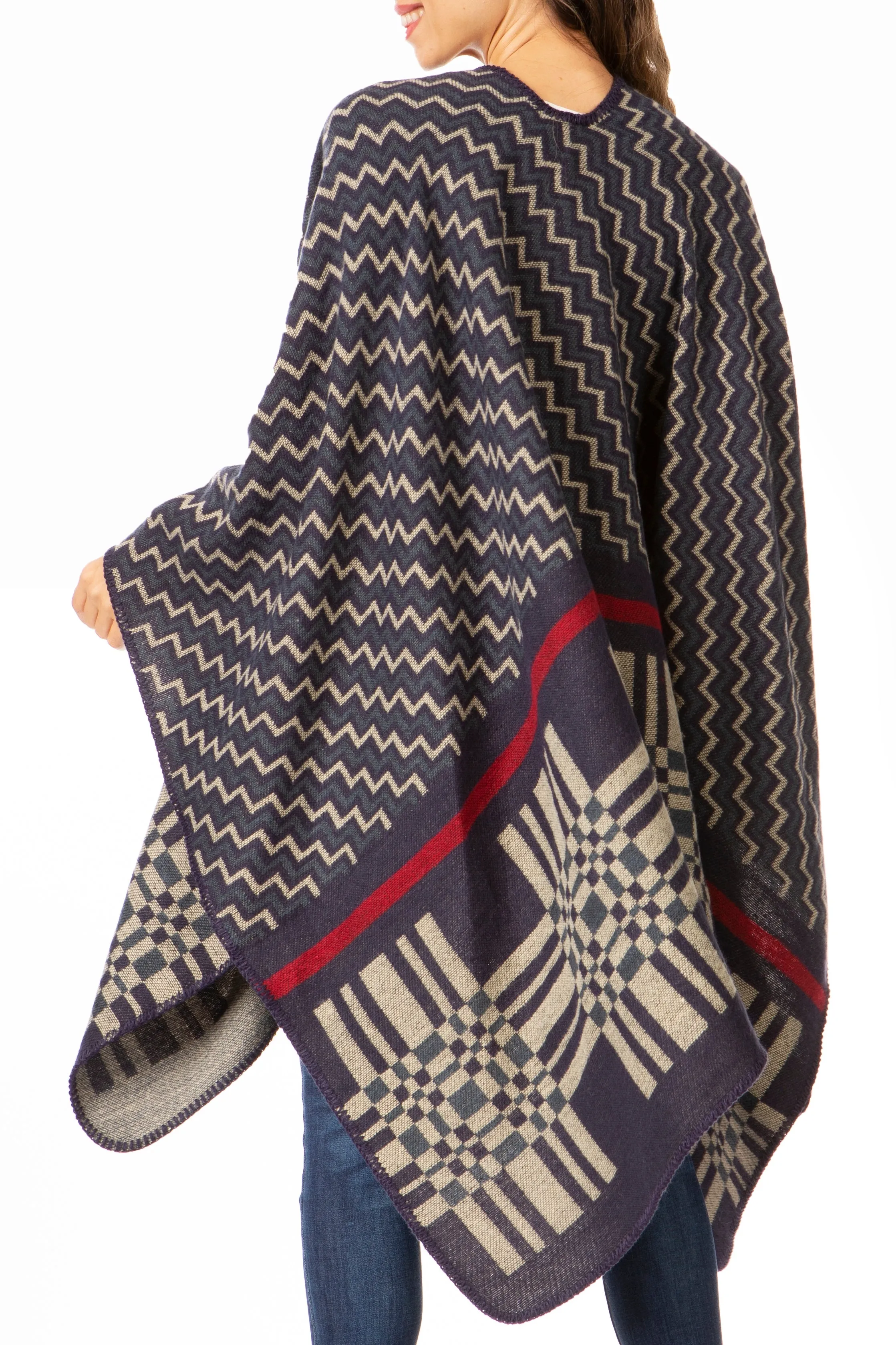 Sakkas Lupe Womens Reversible Poncho Wrap Cape Shawl Sweater Coat Cardigan Pattern