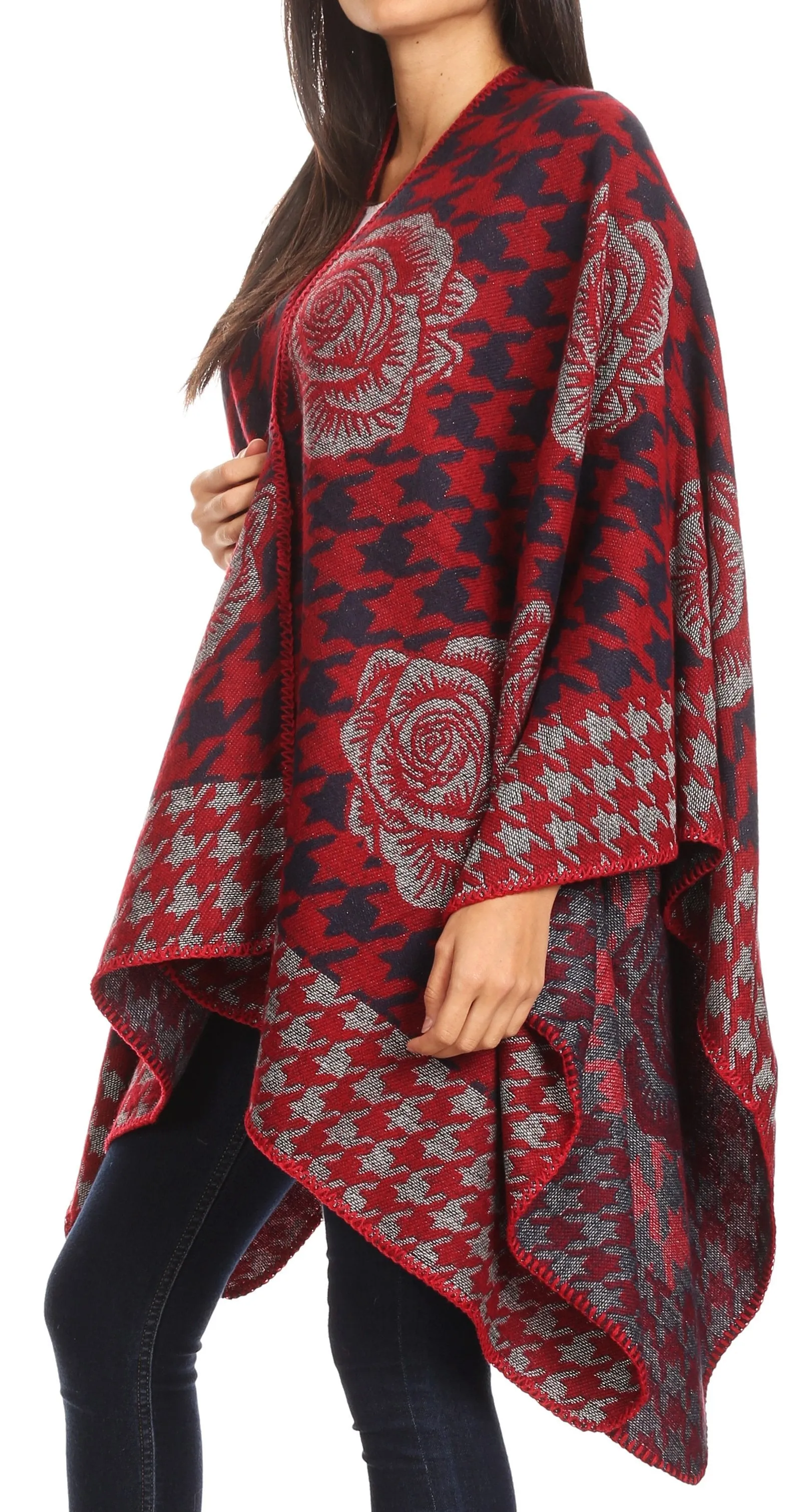 Sakkas Lupe Womens Reversible Poncho Wrap Cape Shawl Sweater Coat Cardigan Pattern