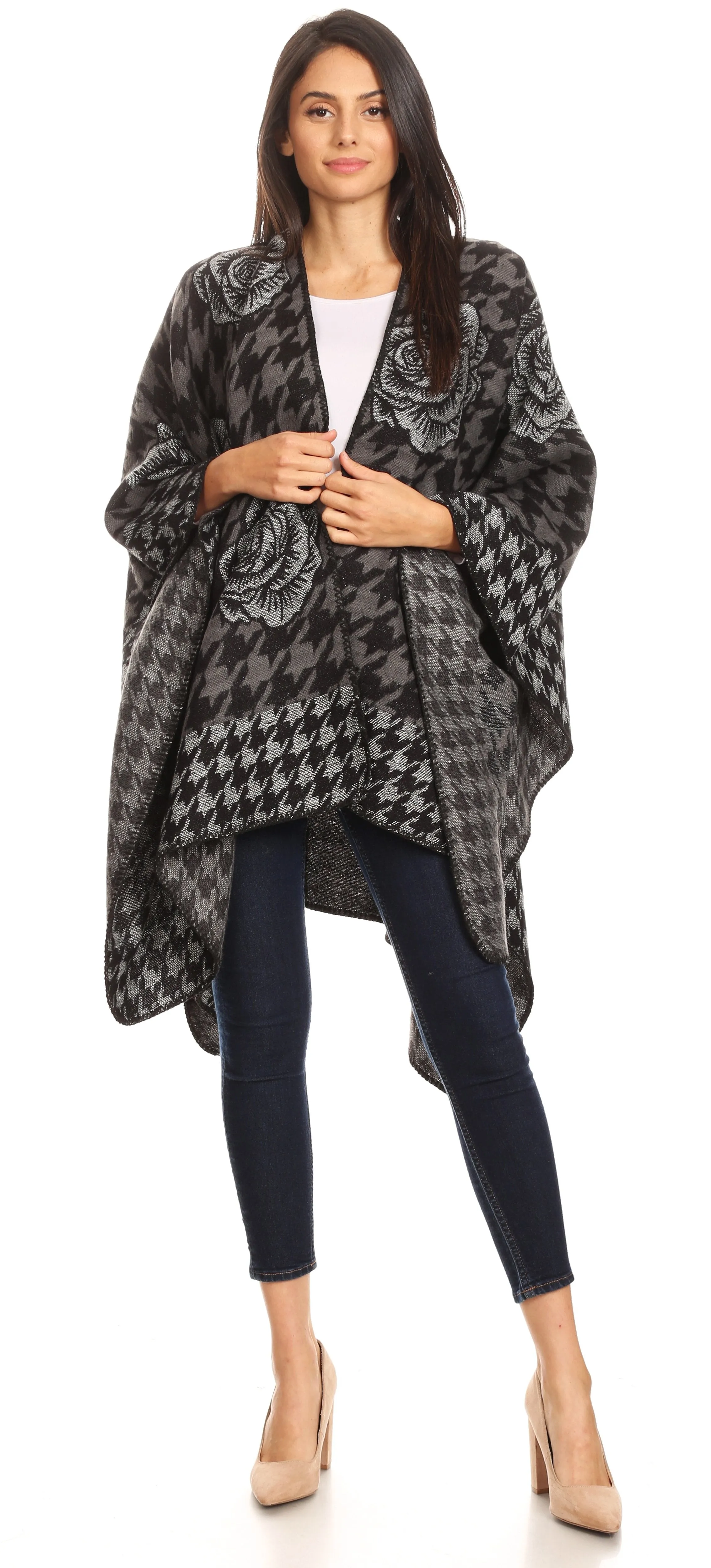 Sakkas Lupe Womens Reversible Poncho Wrap Cape Shawl Sweater Coat Cardigan Pattern