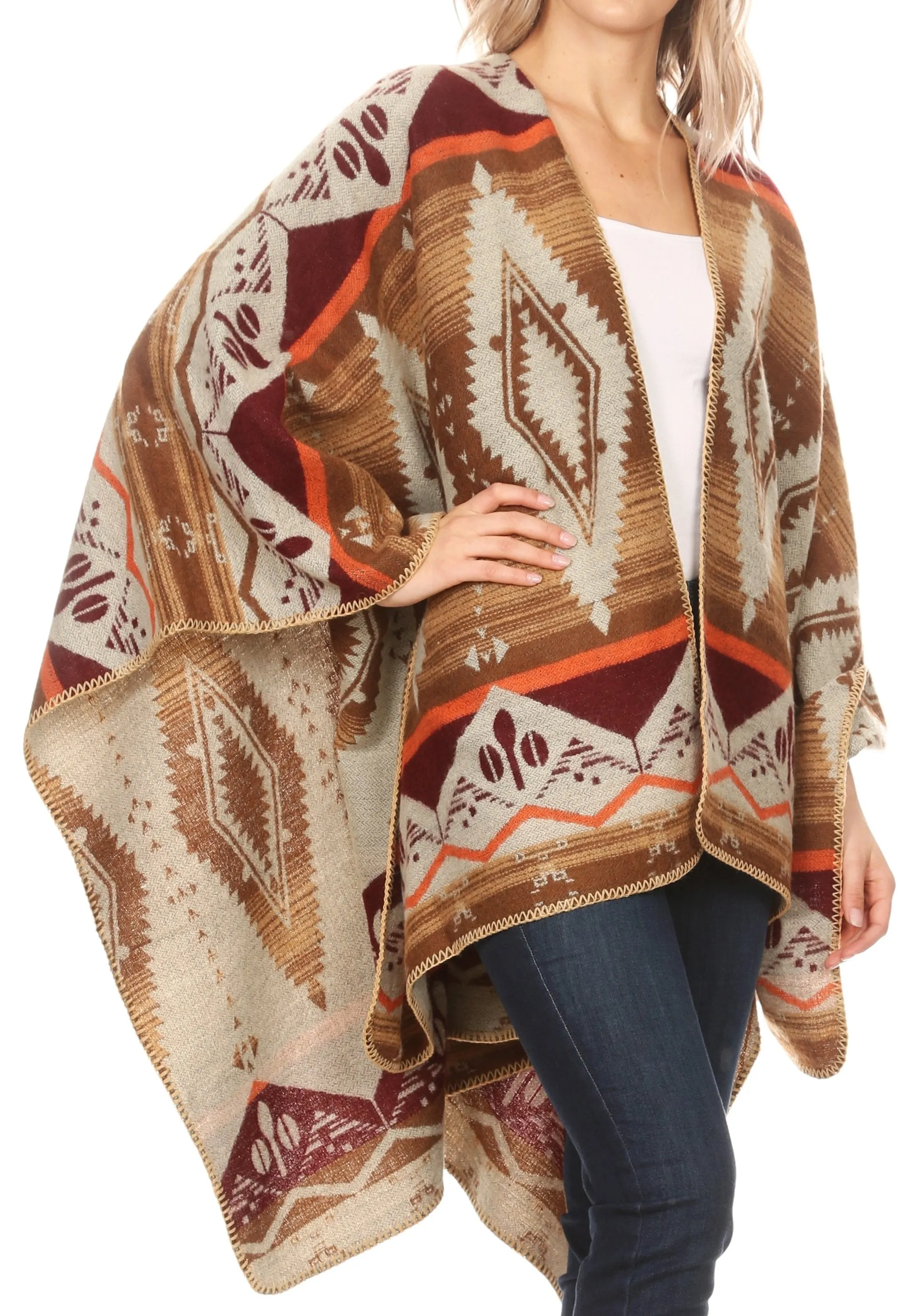 Sakkas Lupe Womens Reversible Poncho Wrap Cape Shawl Sweater Coat Cardigan Pattern