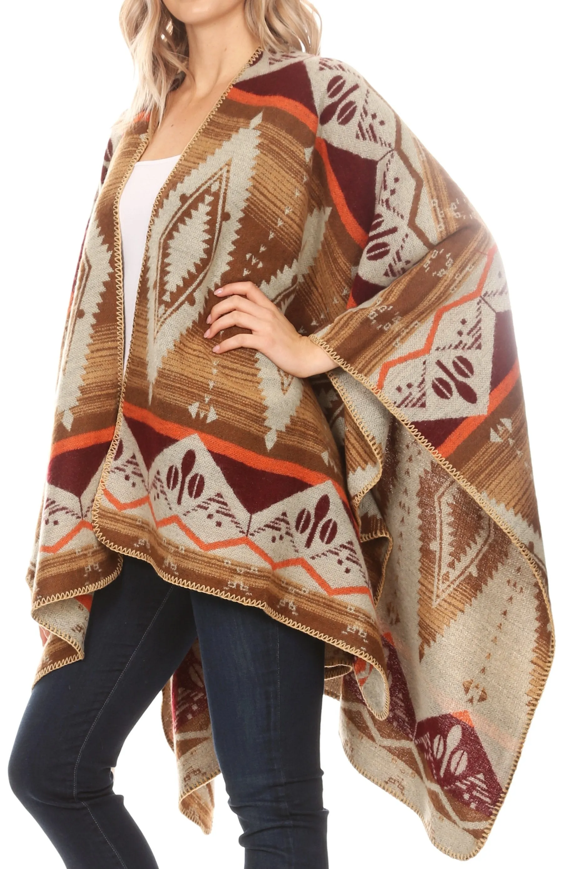 Sakkas Lupe Womens Reversible Poncho Wrap Cape Shawl Sweater Coat Cardigan Pattern