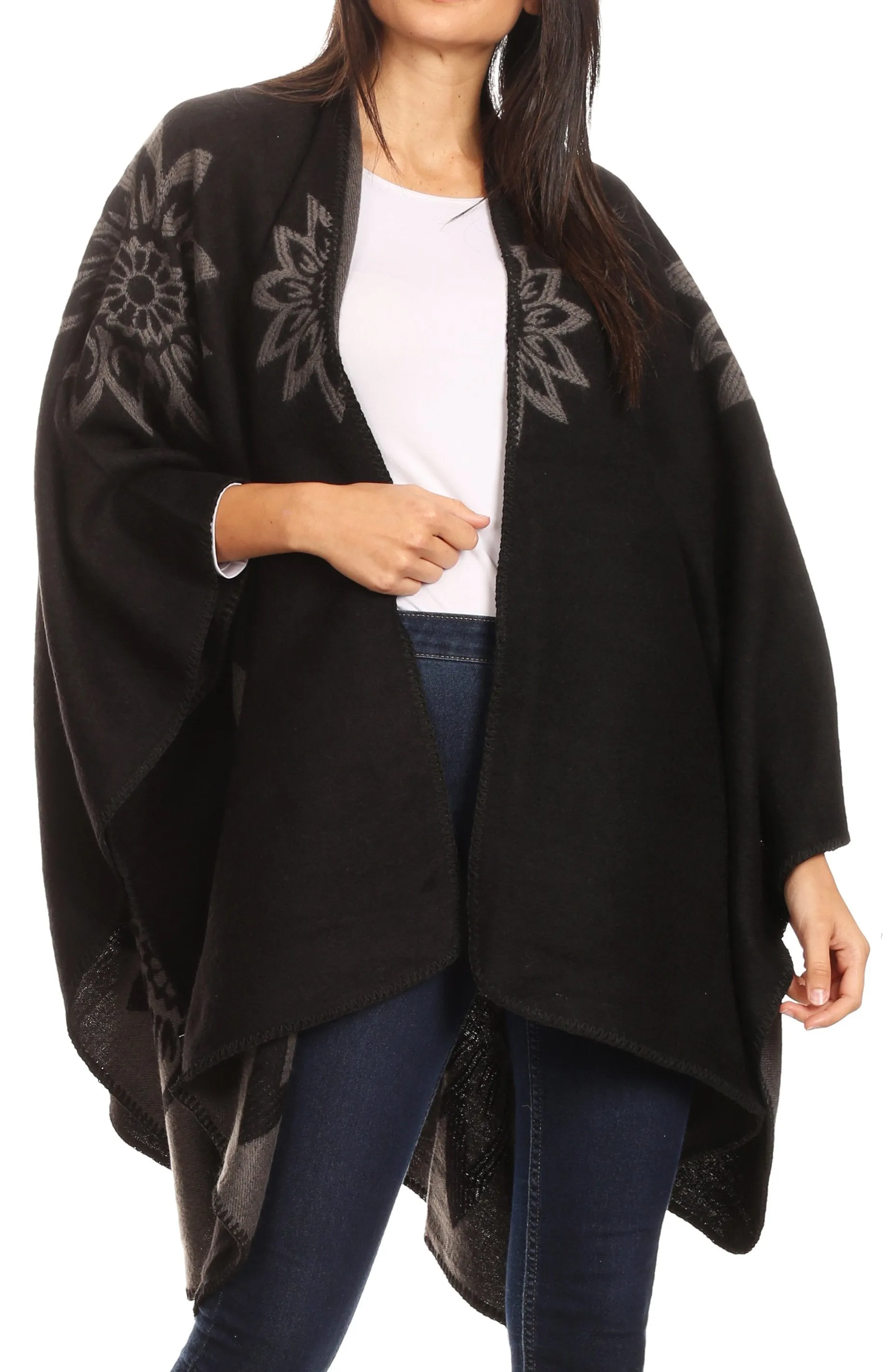 Sakkas Lupe Womens Reversible Poncho Wrap Cape Shawl Sweater Coat Cardigan Pattern