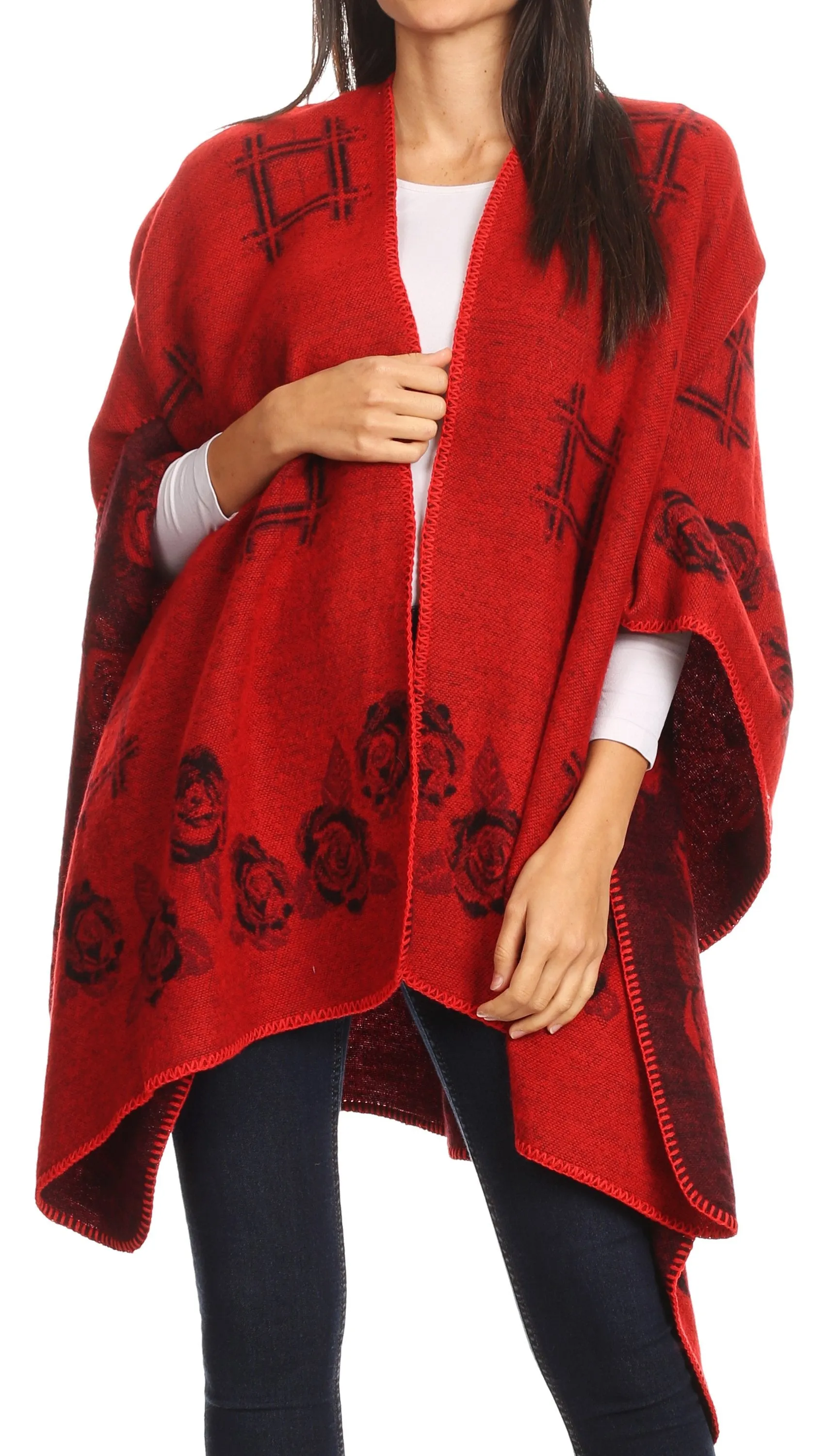 Sakkas Lupe Womens Reversible Poncho Wrap Cape Shawl Sweater Coat Cardigan Pattern