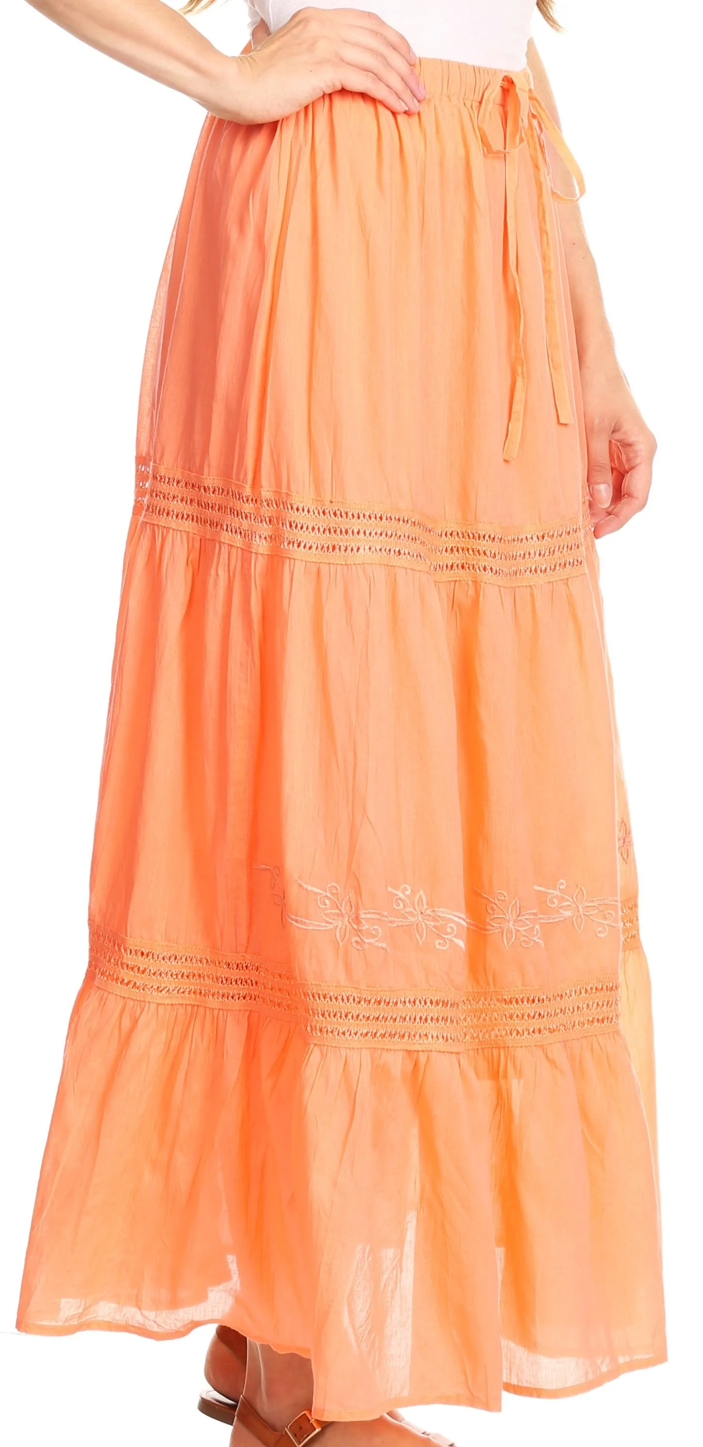 Sakkas Takara Maxi Broomstick Cascading  Peasant Skirt with Elastic Waist