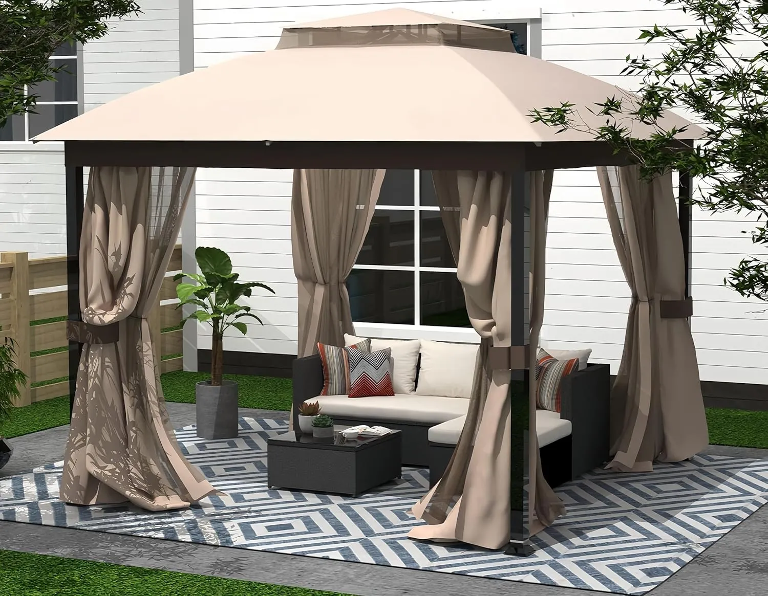 SANNWSG Heavy Duty Garden Gazebo,Pavilion Gazebo with Mosquito Netting, 10x10FT Patios Canopy Outdoor Waterproof,Backyard Gazebo with Galvanized Steel Frame