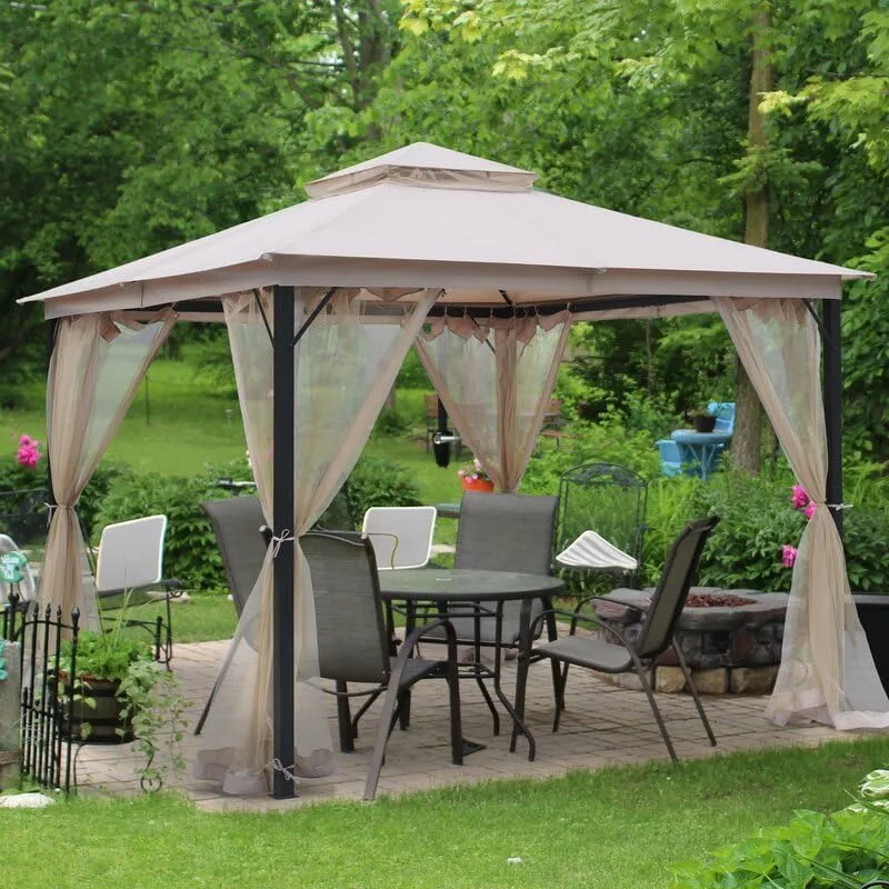 SANNWSG Heavy Duty Garden Gazebo,Pavilion Gazebo with Mosquito Netting, 10x10FT Patios Canopy Outdoor Waterproof,Backyard Gazebo with Galvanized Steel Frame