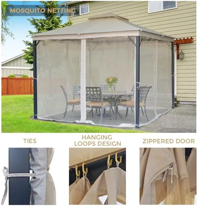 SANNWSG Heavy Duty Garden Gazebo,Pavilion Gazebo with Mosquito Netting, 10x10FT Patios Canopy Outdoor Waterproof,Backyard Gazebo with Galvanized Steel Frame