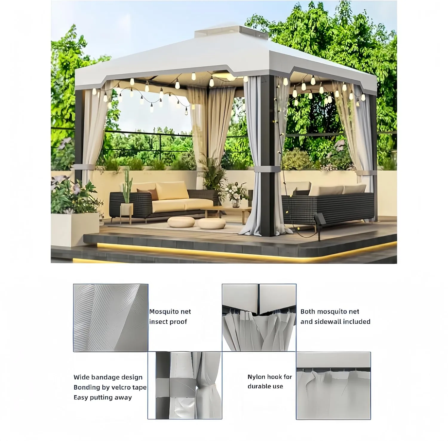 SANNWSG Heavy Duty Garden Gazebo,Pavilion Gazebo with Mosquito Netting, 10x10FT Patios Canopy Outdoor Waterproof,Backyard Gazebo with Galvanized Steel Frame