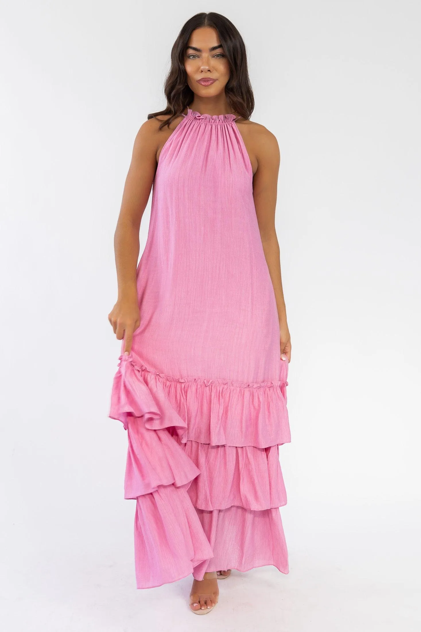 Seren Pink Halter Maxi Dress - Final Sale