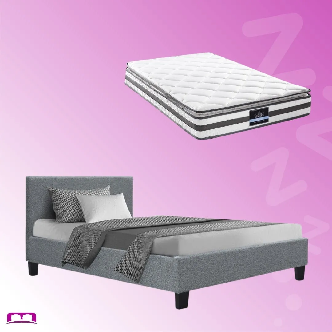 Single Package | Coogee Bed Grey & Normay Bonnell Spring Pillow Top Mattress (Medium Firm)