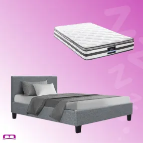 Single Package | Coogee Bed Grey & Normay Bonnell Spring Pillow Top Mattress (Medium Firm)