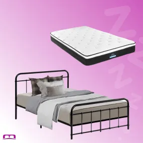 Single Package | Leo Metal Bed Frame Black & Bonita Pillow Top Mattress (Medium Firm)