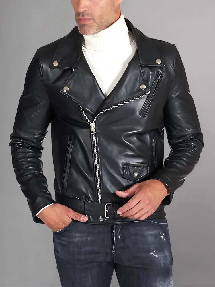 Slim Tan Brown Biker Leather Jacket