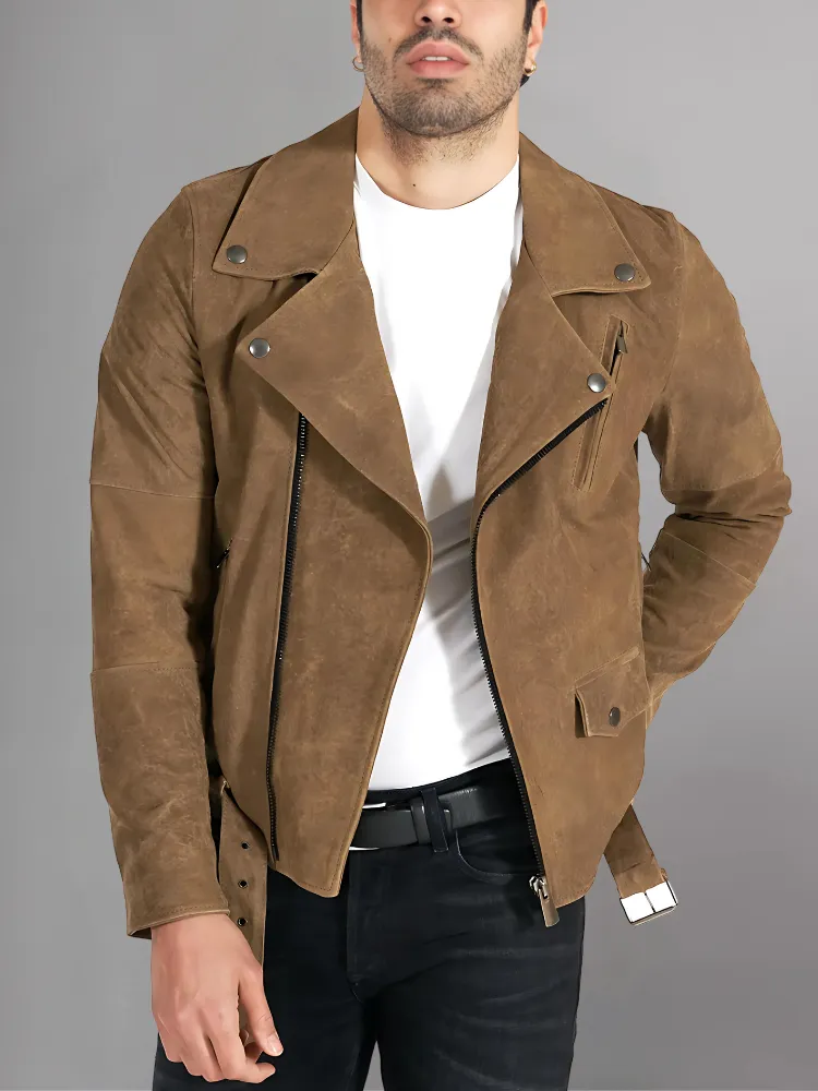 Slim Tan Brown Biker Leather Jacket